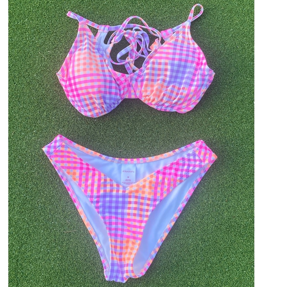 Xhilaration Pink Orange Purple Gingham Bikini Set